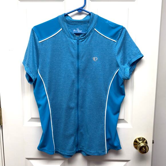 Pearl Izumi Blue Striped Cycling Shirt, Back Pockets, Full Zip, Size XL - Picture 1 of 6